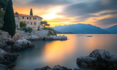 Softly glowing sunrise over the Adriatic Sea, serenity, peaceful morning, sunrise