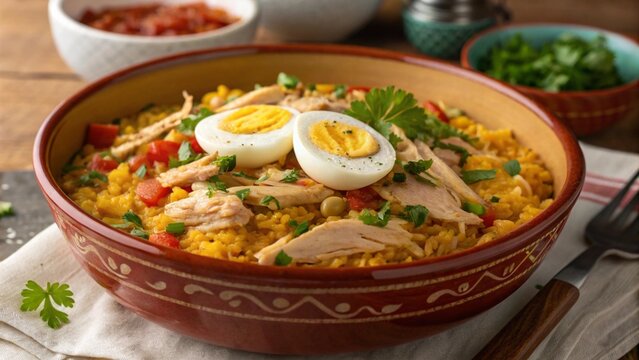 Traditional a&ccedil;orda with shredded chicken and boiled eggs