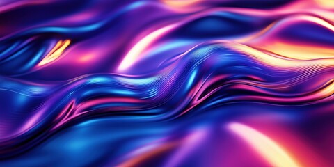 Fototapeta premium Digital artistic representation of liquid metal waves, glowing highlights and neon gradients creating a sense of motion and futuristic elegance