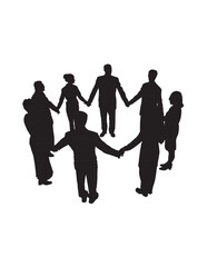 Silhouette illustration of a group of people standing in a circle, holding hands.