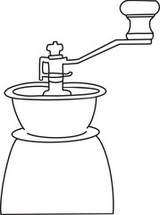 Coffee grinder outline vector illustration Black and white line art Minimalist hand drawn design