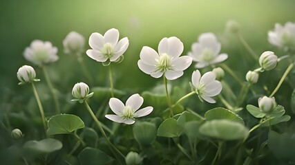 white flowers on green background