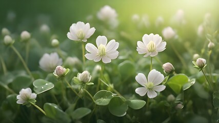 white flowers on green background