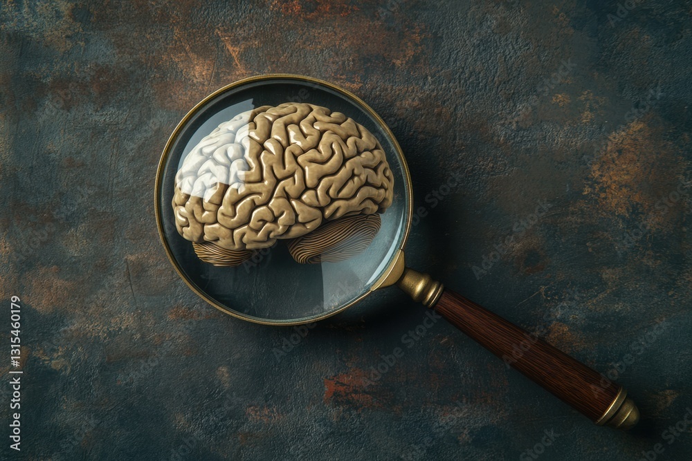 Aufkleber Exploring transparency in artificial intelligence through a magnifying glass on a detailed brain model