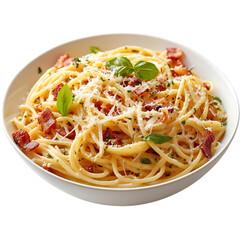 A Bowl of Rich and Creamy Carbonara Pasta with Crisp Isolated on Transparent Background