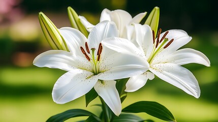 Obraz premium White lilies blooming in garden