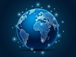 A globe with interconnected network nodes symbolizes global reach, managed services, and internet partnerships in a digital world.
