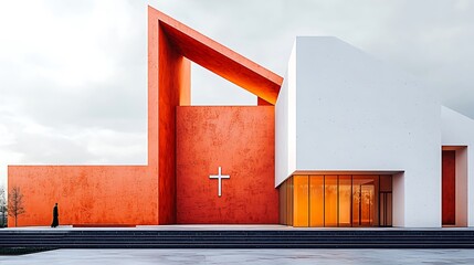 Modern Orange and White Building Architectural Design