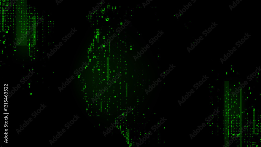 Aufkleber A digital matrix silhouette background with green binary code particles. binary data. Abstract information concept. glowing green matrix rain illustration. Vector cyber graphic design.
