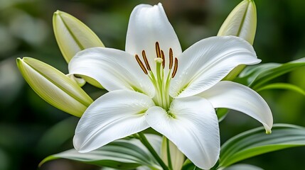 Obraz premium White Lily Blooming in Garden