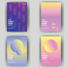 Four gradient event posters; abstract shapes; digital background; print design