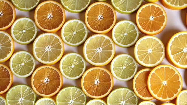 fresh citrus fruit slices pattern with orange and lemon top view background