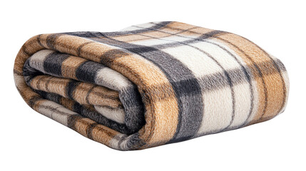 Cozy blanket with plaid pattern isolated on transparent background soft textile for winter comfort, perfect for promoting warmth, relaxation, and cozy indoor moments.