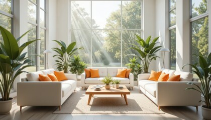 Fototapeta premium Sunlit Modern Living Room Interior Design