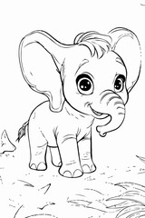 Fototapeta premium Cute baby elephant, black and white coloring book