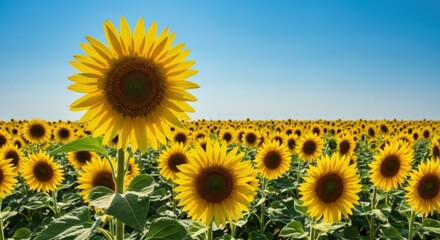 Obraz premium Vibrant Sunflower Field Under a Clear Blue Sky