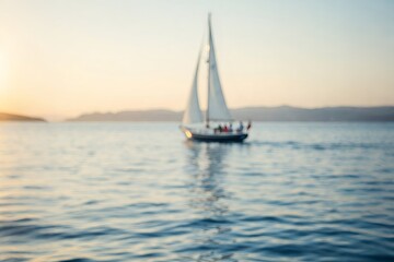 A sailboat on a calm sea, waves and horizon blurred into a peaceful scene