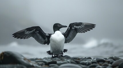 The Great Auk was a large, flightless seabird native to the North Atlantic. Known for its black and white plumage and small wings, it thrived in cold waters but was hunted to extinction by the mid-180