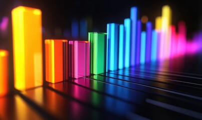 Obraz premium Vibrant glowing bar graphs illuminated by gradient lighting symbolizing financial success and innovative data visualization .