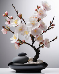 Traditional Japanese Ikebana Art in a Black Vase