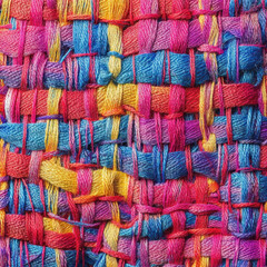 Colorful woven fabric texture close-up.
