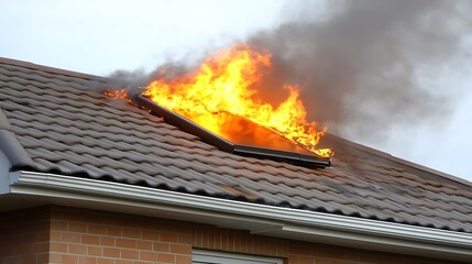 Roof fire engulfing skylight, house ablaze