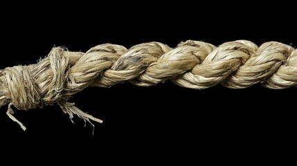 A frayed rope end displayed with high detail against a black-and-white backdrop.