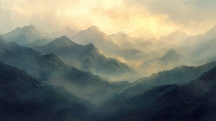 Fototapeta premium Misty mountain range at sunrise.