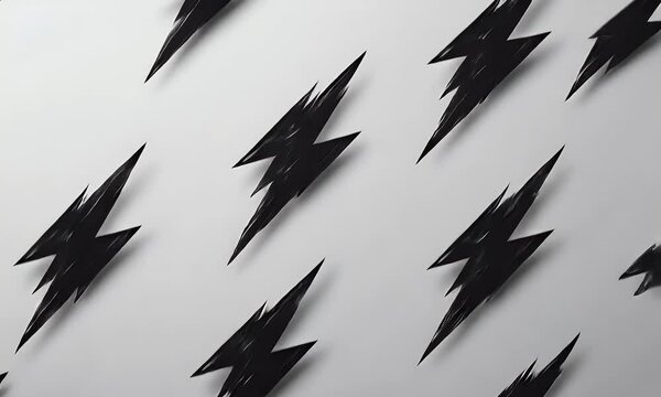 Abstract graphic design with black lightning bolts on white background.