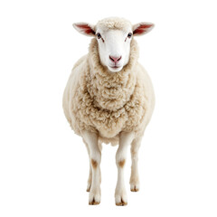 Fototapeta premium A Pristine Sheep Facing Forward Against a White Background