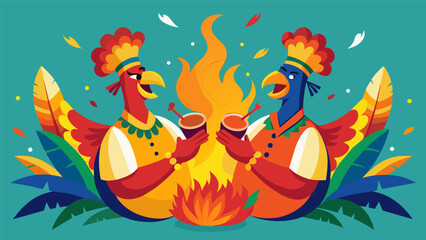 Obraz premium The vibrant energy of the Caribbean festival is mirrored in the bold flavors of the jerk chicken bursting with es and heat.. Vector illustration