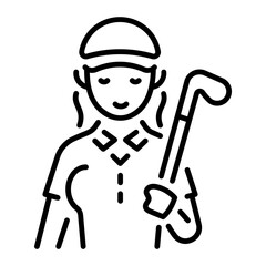 Female golfer character icon in line style 