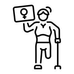 A linear style icon of protesting female amputee character