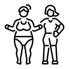 A linear style icon of exercising character showing body positivity 