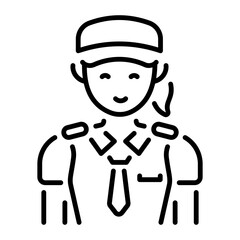 Female pilot character icon in linear style 