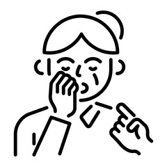 A crying character showing female prejudice, line icon 