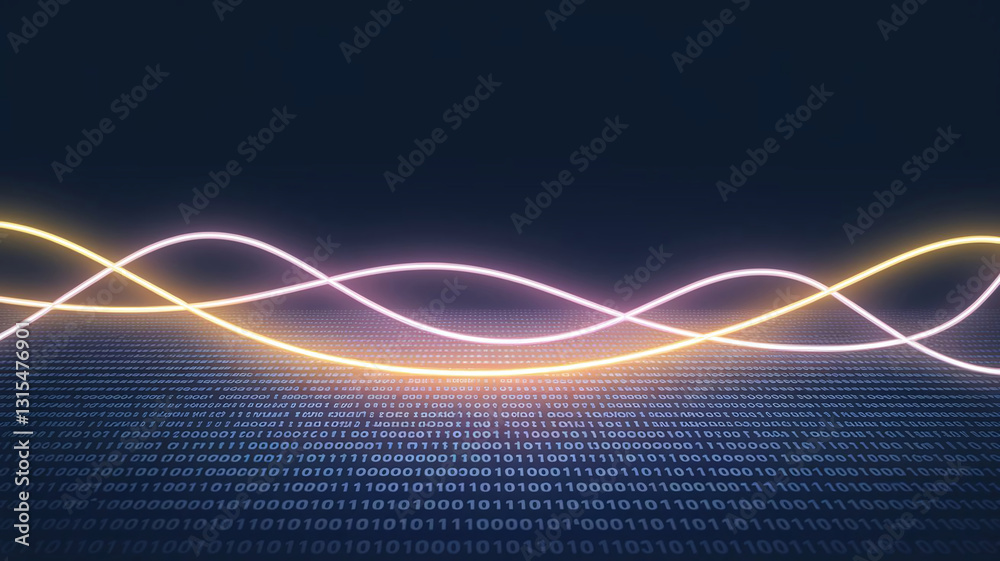 Poster an abstract digital landscape waves of glowing neon colors flow gracefully over a backdrop of intric