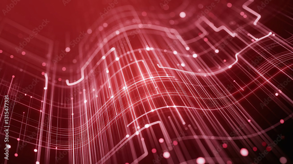 Poster an abstract matrix of glowing red lines and dots forms a mesmerizing pattern against a vibrant red g