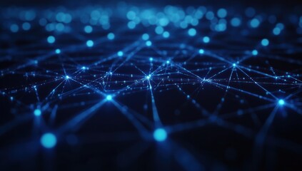 Digital Network Blue Glowing Nodes Connections Abstract Background