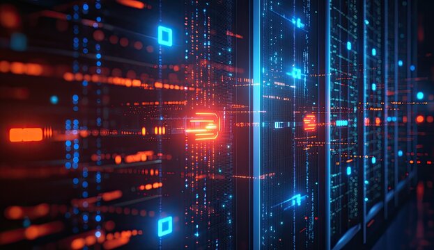 Server farm data flow at night - Powered by Adobe
