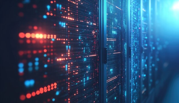 Server rack data stream in data center - Powered by Adobe