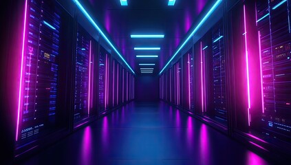 Neon Server Room Corridor