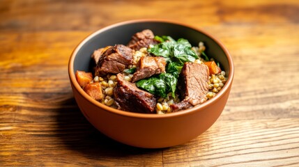 Gourmet dog dining experience with slow-cooked venison, barley, and leafy greens