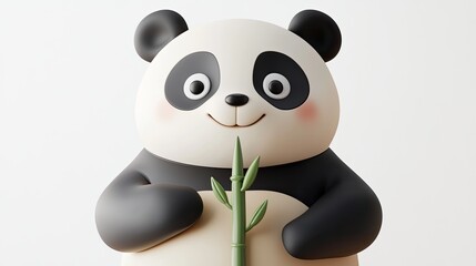 Obraz premium Adorable panda bear, 3D render, white background, bamboo