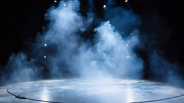 Spotlight and mist create an atmospheric stage setting for performances in an indoor theater