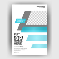 Modern event flyer design, gray-blue template, white background, for marketing