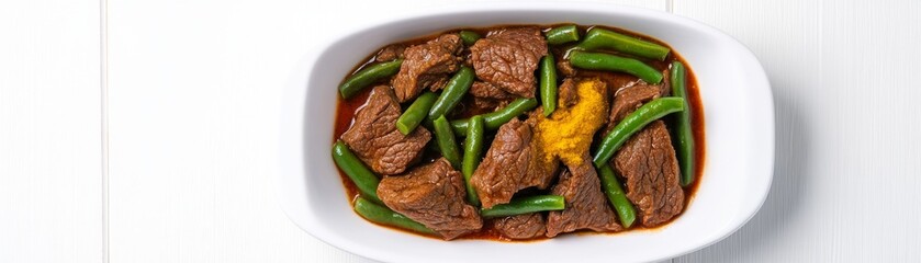 Nutrient-rich homemade dog food with lean beef, green beans, and turmeric in a clean white dish