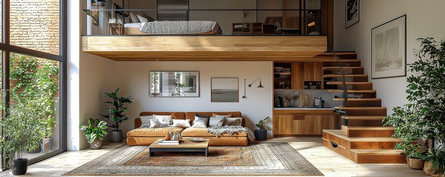Cozy tiny house interior with luxury loft design showcasing minimalism and light decor creating a warm and inviting space perfect for relaxation and comfort