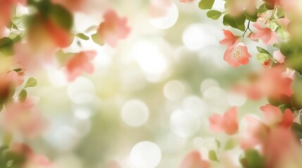 Fototapeta premium A close up of pink flowers with a blurry background. The flowers are in full bloom and the background is a mix of green and blue. Concept of serenity and beauty, as the flowers are the main focus