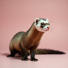 Fototapeta premium cute ferret checking its surroundings on a pink background